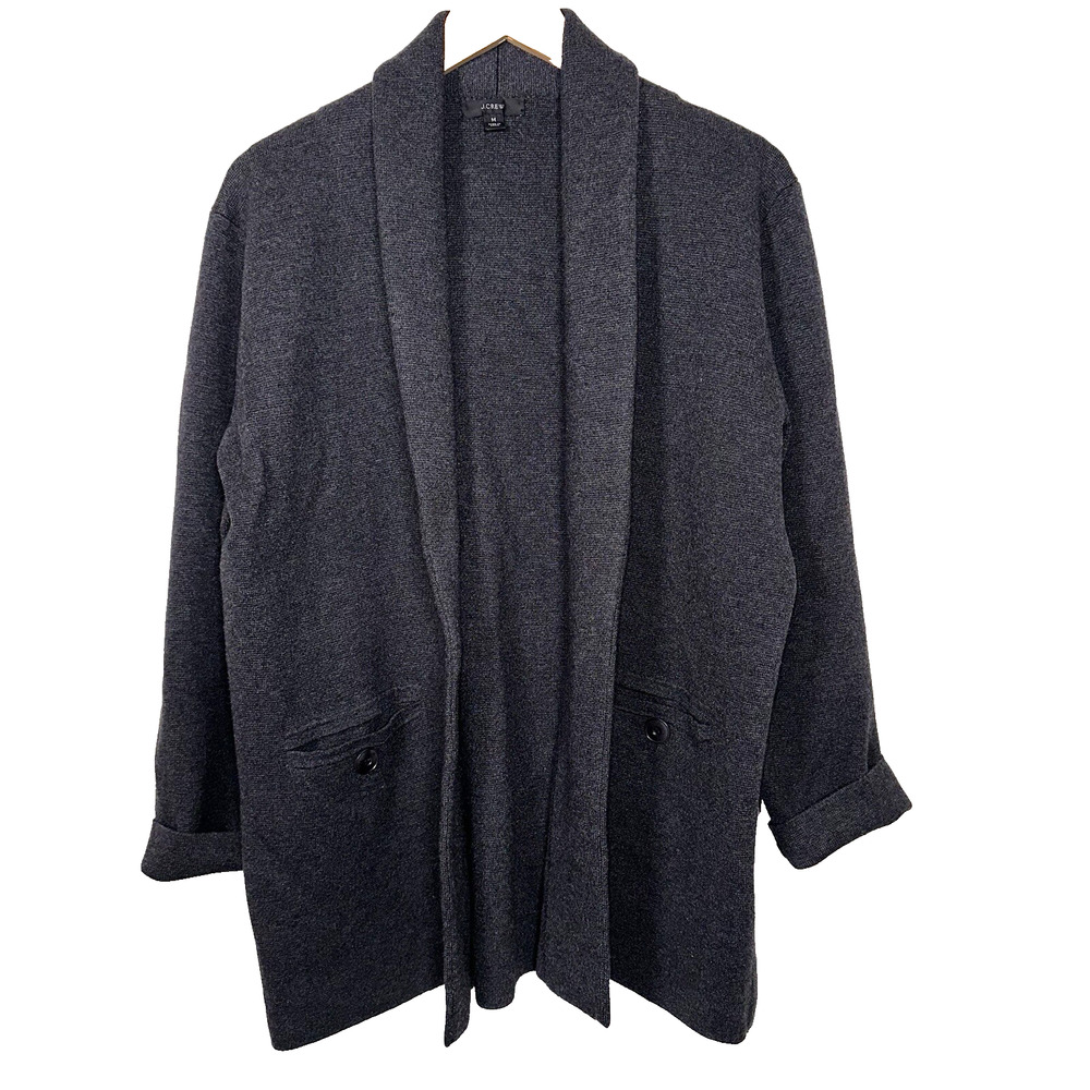 J. Crew Camille Sweater Blazer‎ Shawl Collar Heather Gray Medium Wool/Cotton